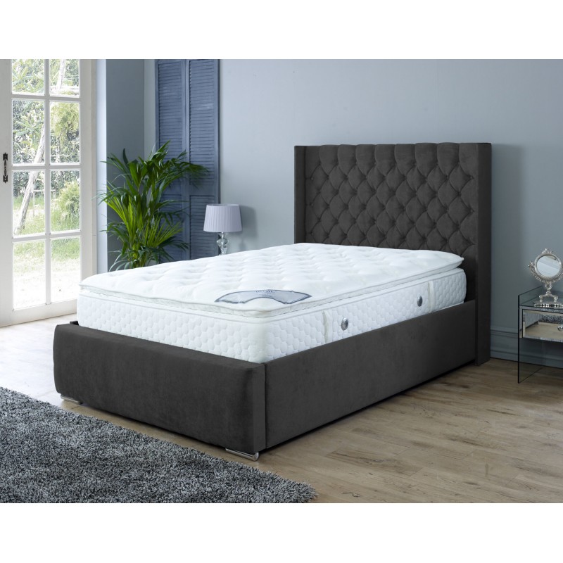 Nylasor Velvet Black All Buttoned 4ft Small Double Ottoman Bed